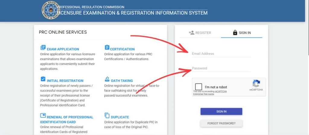 Log in to your LERIS account