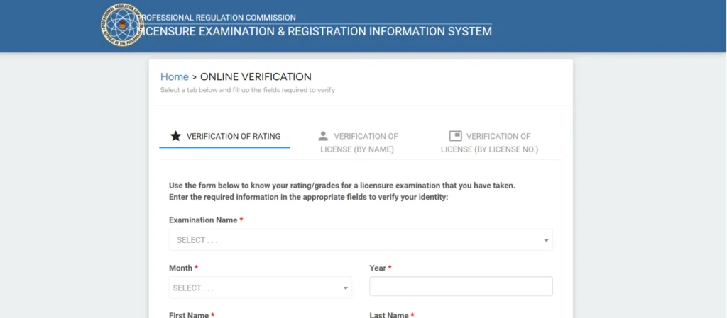 Step 1 Visit the official PRC verification portal at verification.prc.gov.ph or the LERIS hub at online.prc.gov.ph.