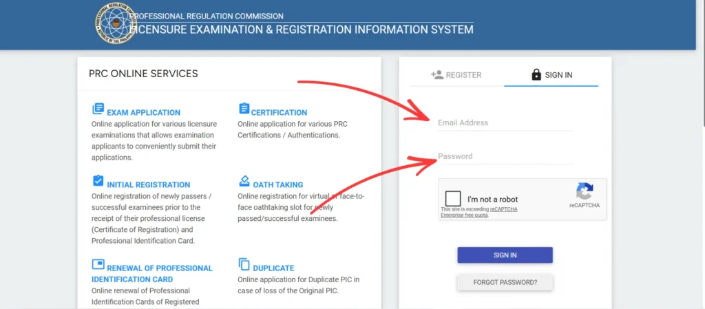 Step 3 Enter the email address and password you used during registration