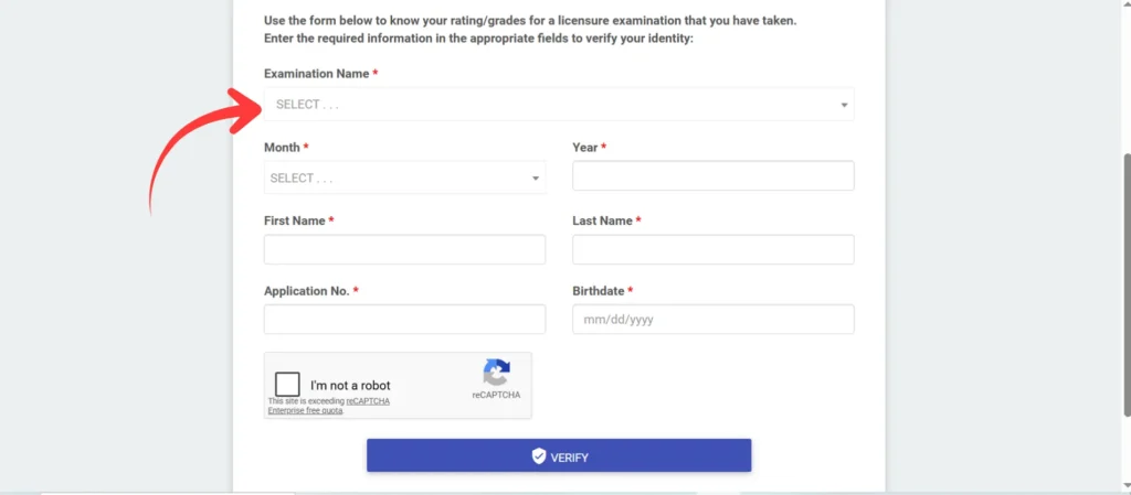 Step 4 Choose the correct profession from the dropdown menu