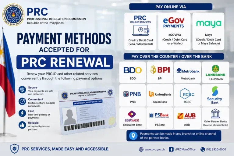 Payment Methods Accepted for PRC Renewal Payment Methods Accepted for PRC Renewal